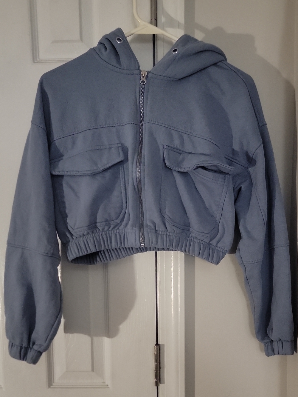 Ashley By 26 International Cropped Zip Hoodie in Dusty Blue - Picture 1 of 3